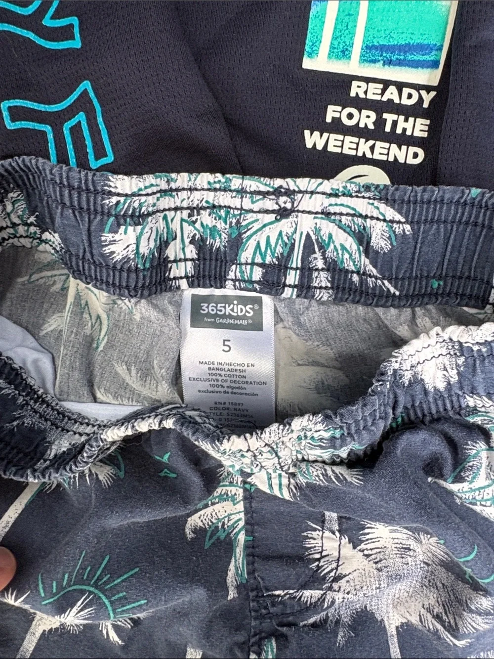 Boys Rash Guard Set with Teal Accents and Palm Tree Swim Bottoms